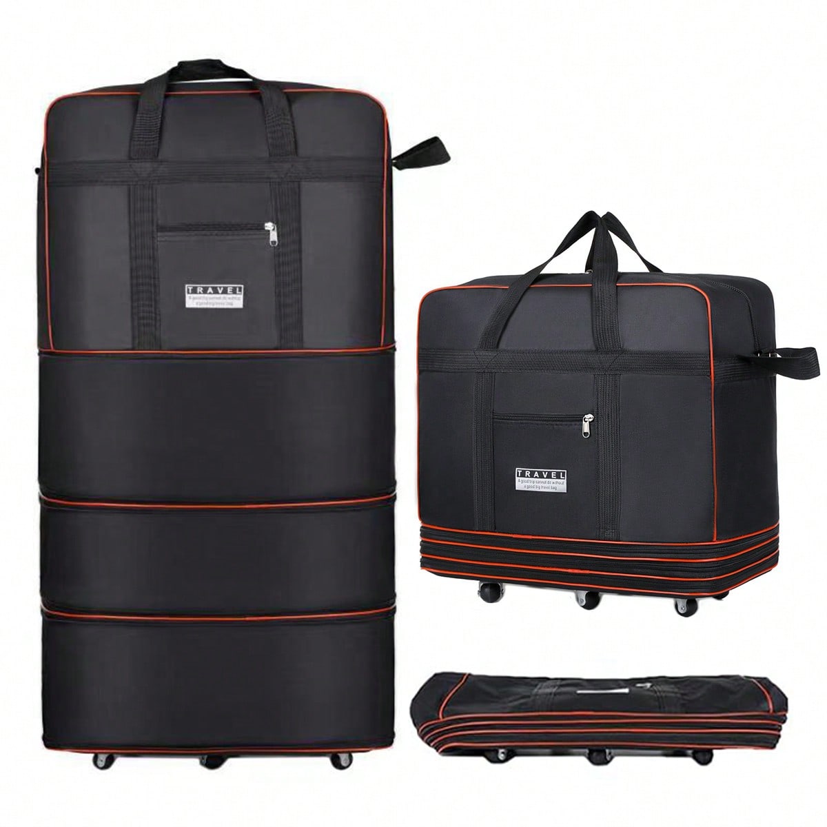 Sac de voyage pliable noir, av - Foldable Rolling Luggage Bag avis et prix